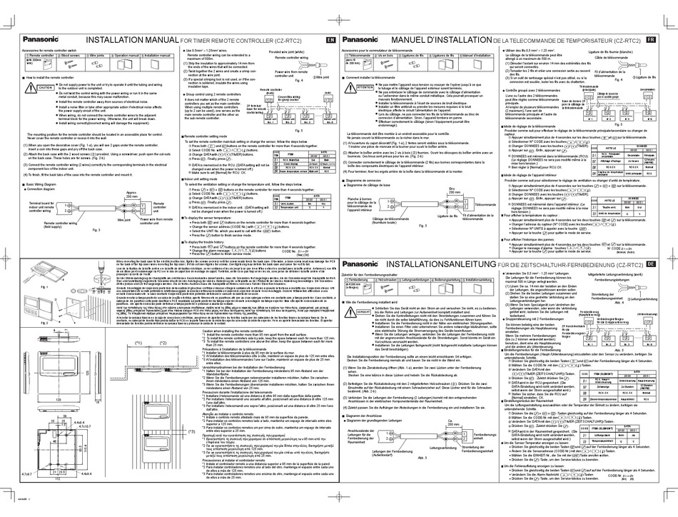 Panasonic Cz Rtc2 Installation Manual Pdf Download Manualslib