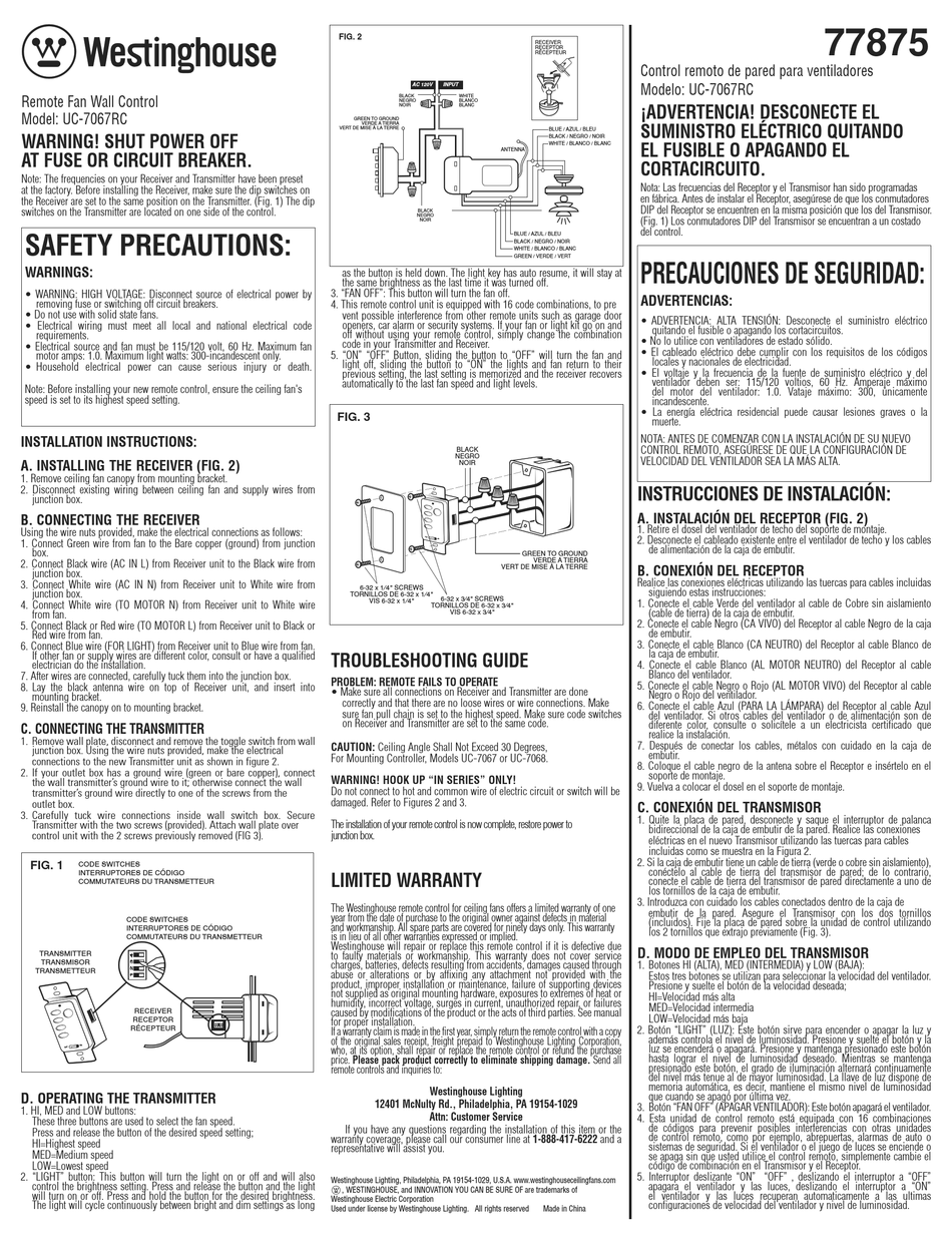 WESTINGHOUSE UC-7067RC INSTALLATION INSTRUCTIONS Pdf Download | ManualsLib