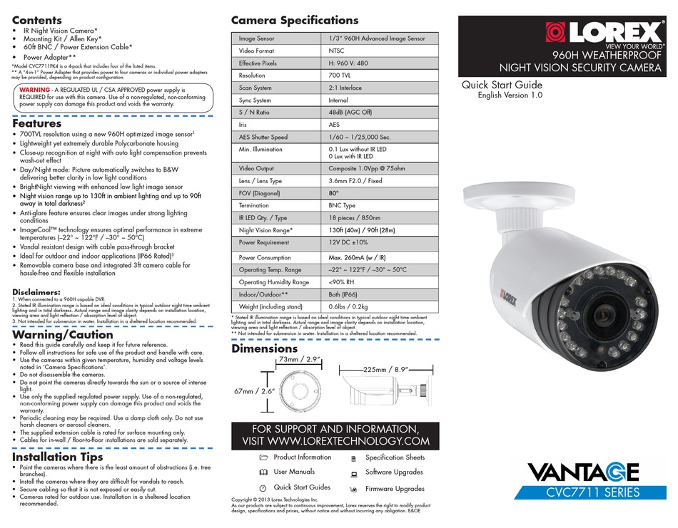 LOREX VANTAGE CVC7711 SERIES QUICK START MANUAL Pdf Download | ManualsLib