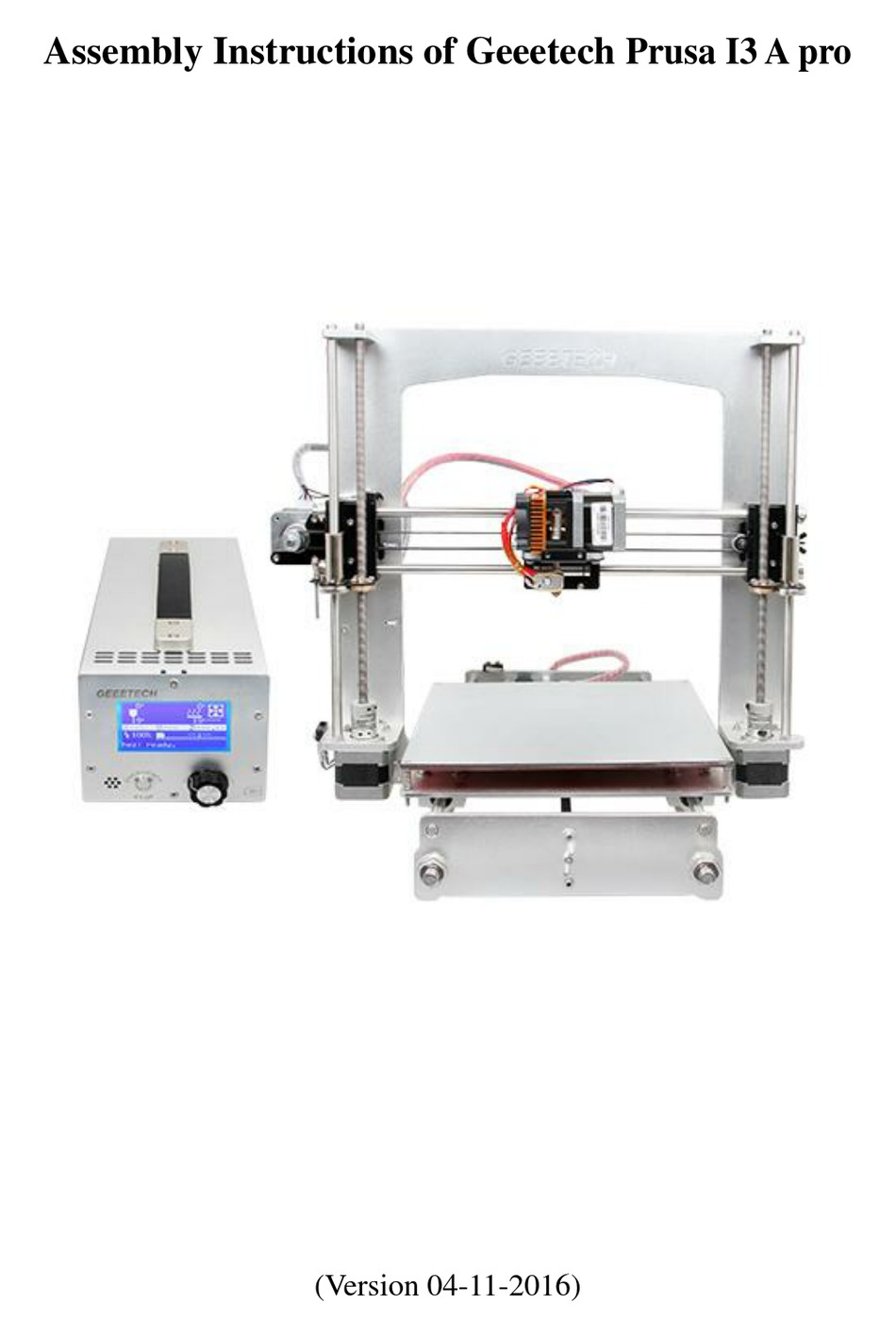 GEEETECH PRUSA I3 A PRO ASSEMBLY INSTRUCTIONS MANUAL Pdf Download