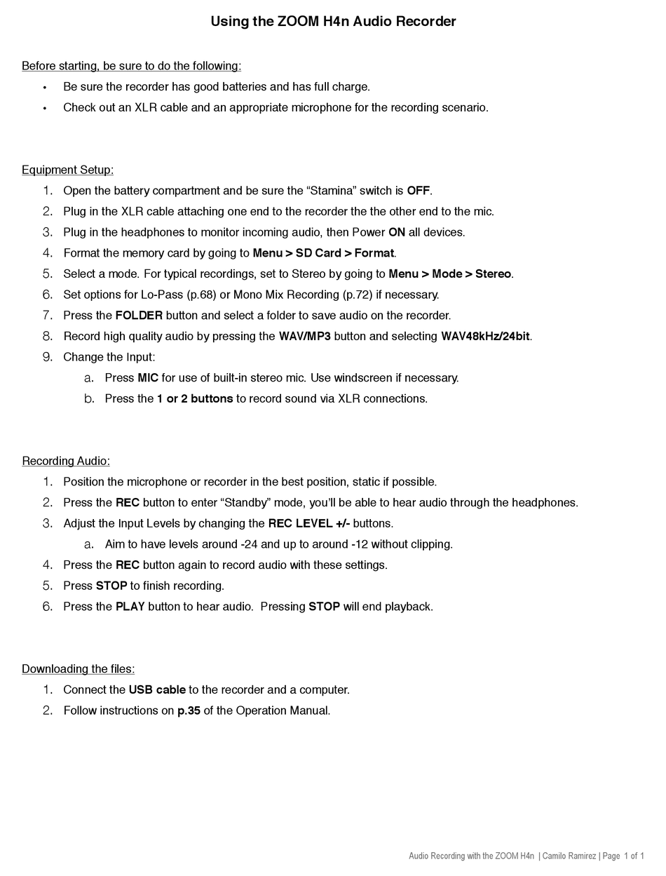 ZOOM H4N USER MANUAL Pdf Download ManualsLib