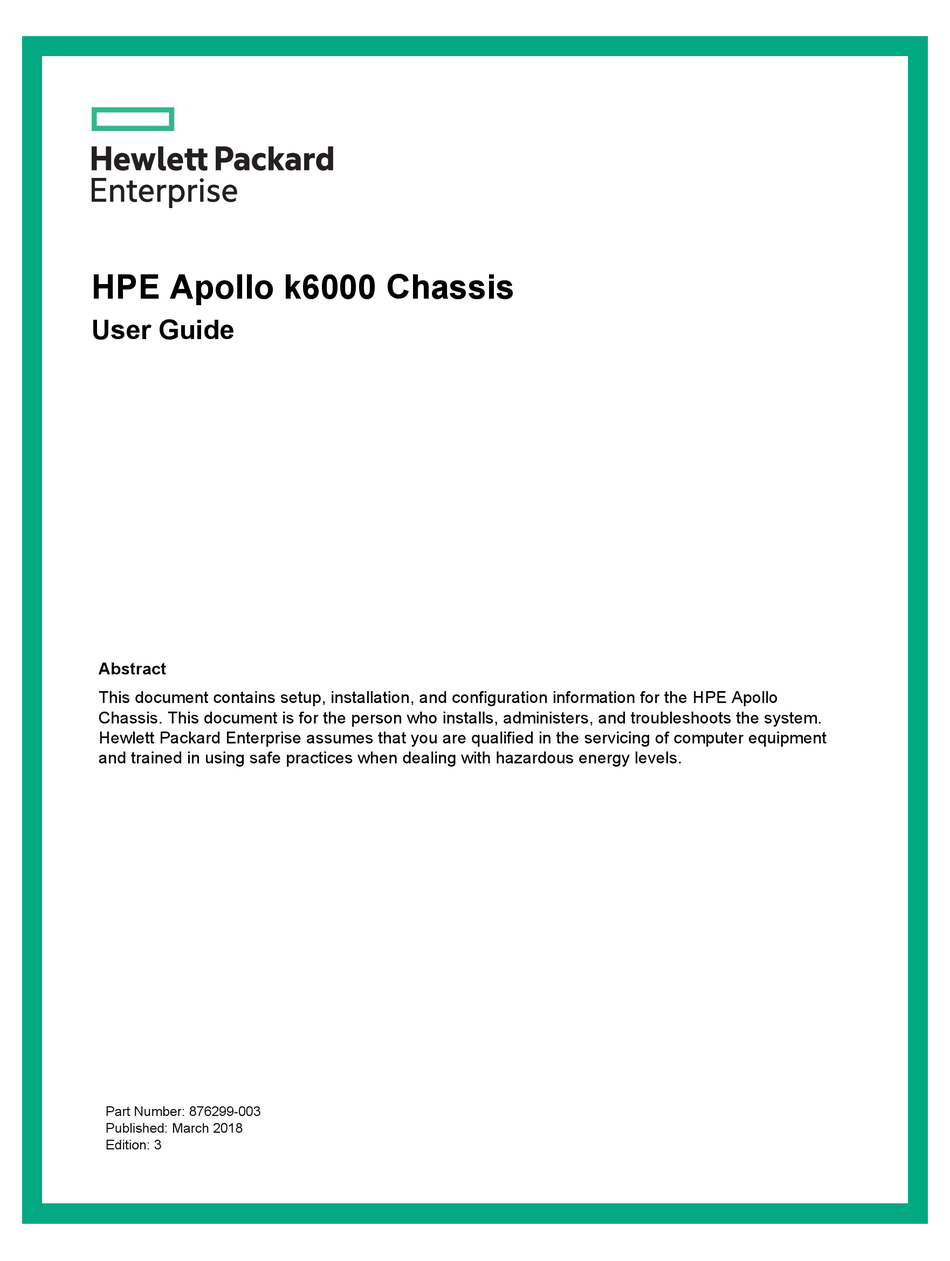 HPE APOLLO K6000 USER MANUAL Pdf Download ManualsLib