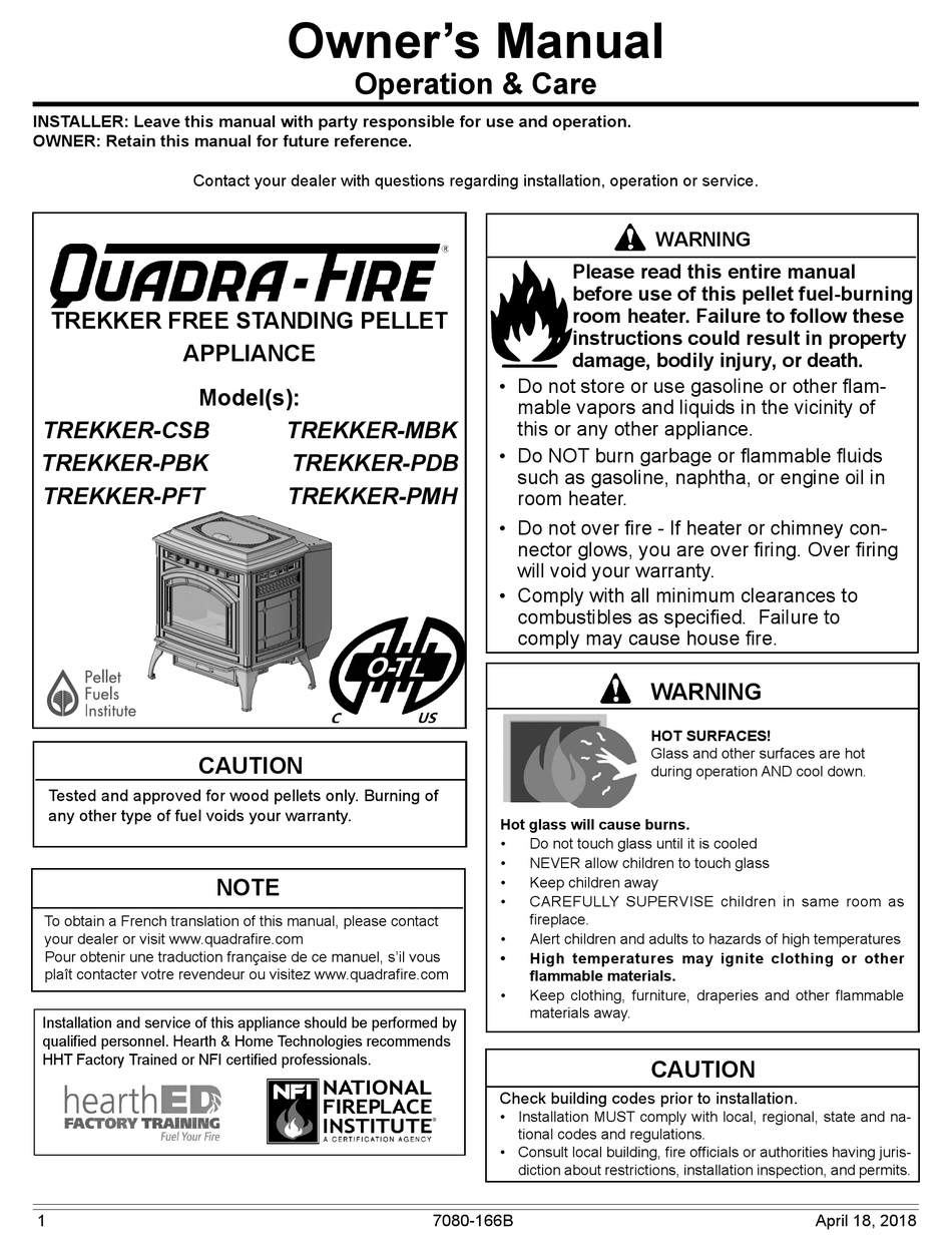 QUADRA-FIRE TREKKER-CSB OWNER'S MANUAL Pdf Download | ManualsLib