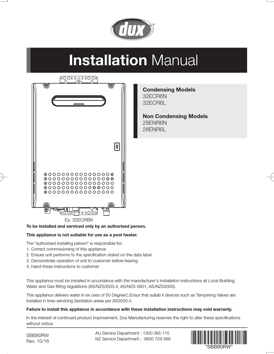 DUX 32ECR6L INSTALLATION MANUAL Pdf Download | ManualsLib