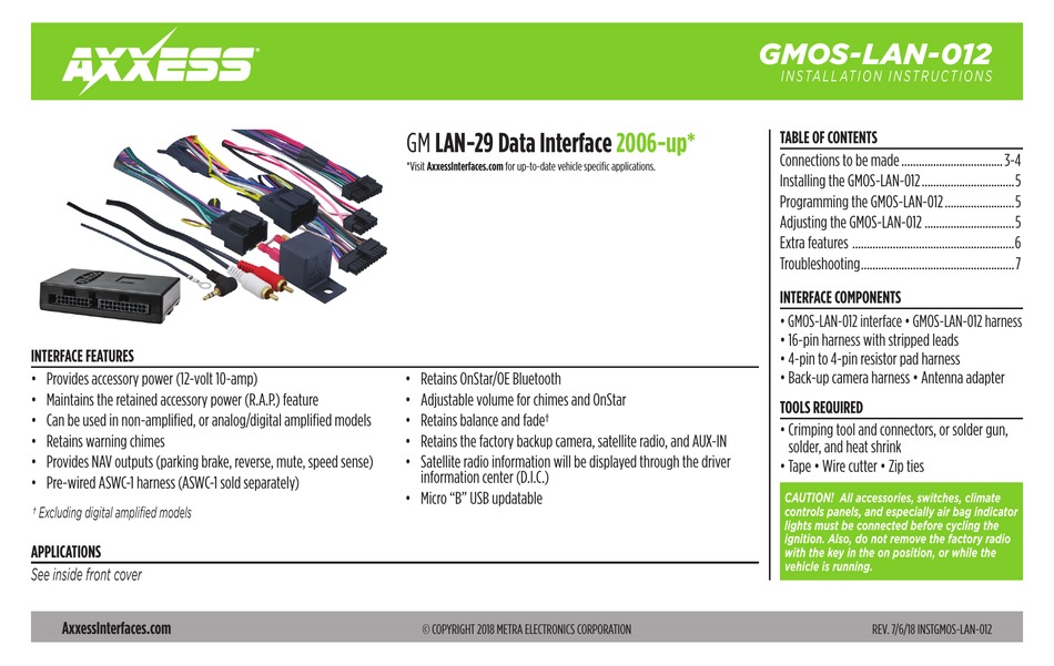 2006 GMOS-LAN-012 METRA AXXESS UP GM LAN-29 DATA RADIO INTERFACE HARNESS 