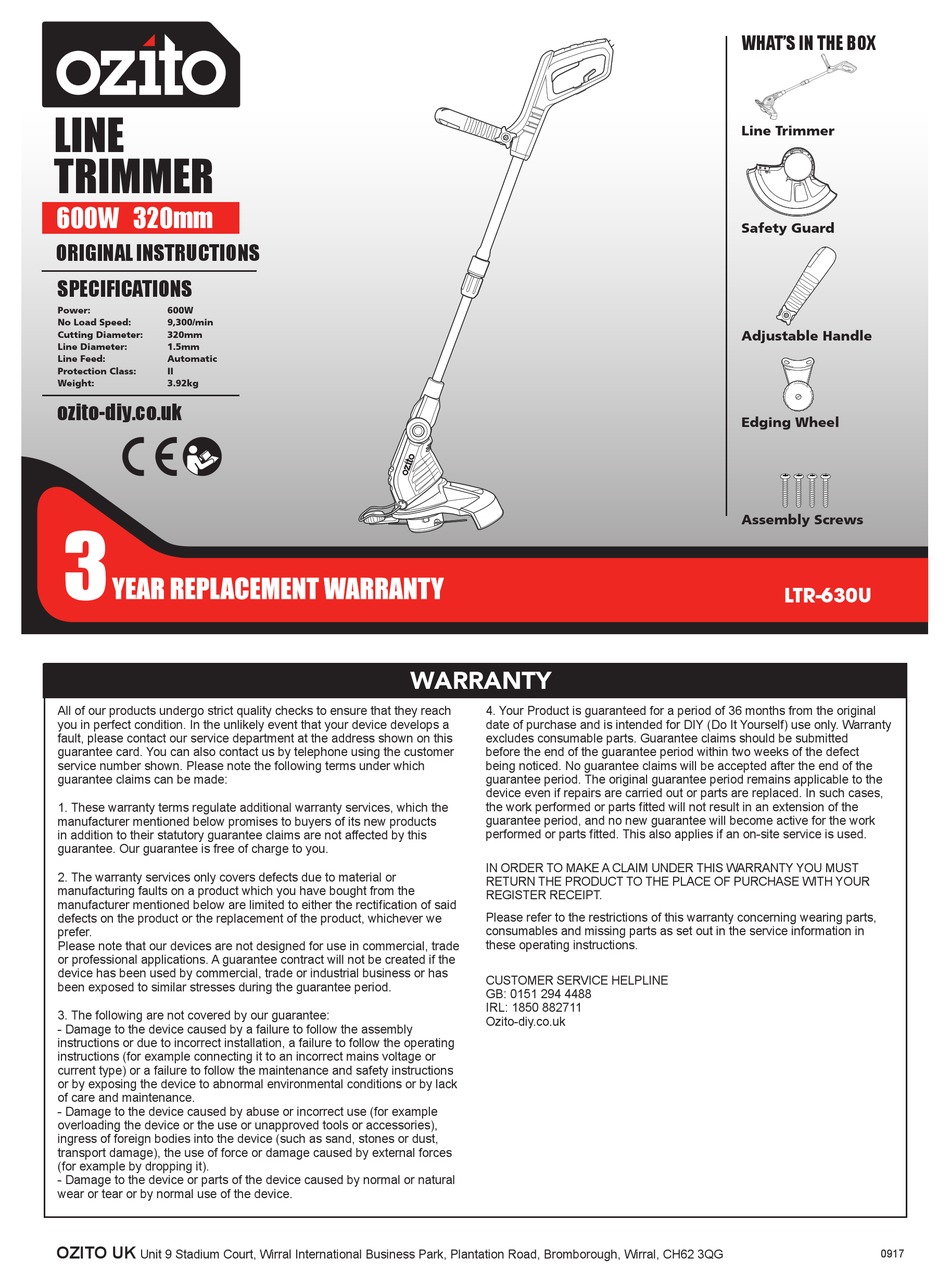 ozito 600w electric grass trimmer