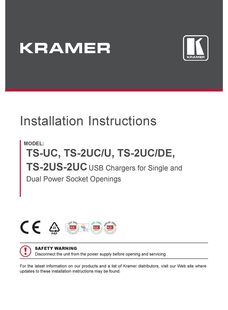 KRAMER TS-2UC/U INSTALLATION INSTRUCTIONS AND OWNER'S MANUAL Pdf ...