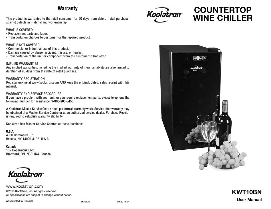 Koolatron Kwt10bn User Manual Pdf, Countertop Wine Chiller Kwt10bn