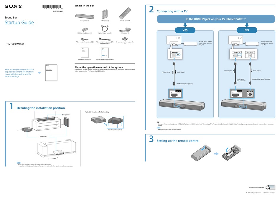 SONY HT-MT501 STARTUP MANUAL Pdf Download | ManualsLib