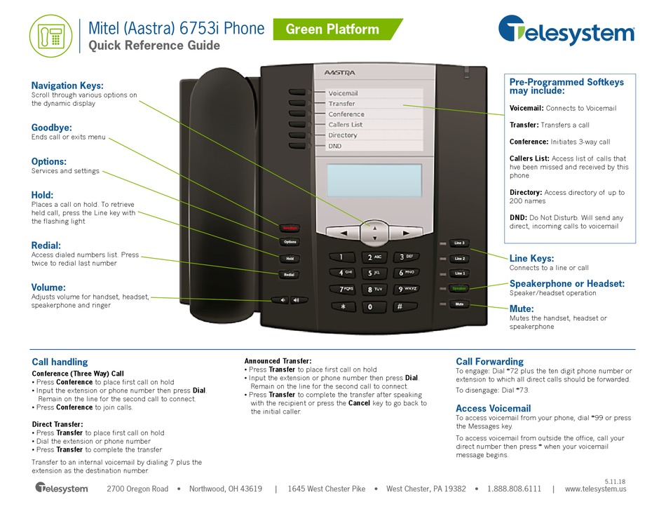 AASTRA 6753I QUICK REFERENCE MANUAL Pdf Download | ManualsLib