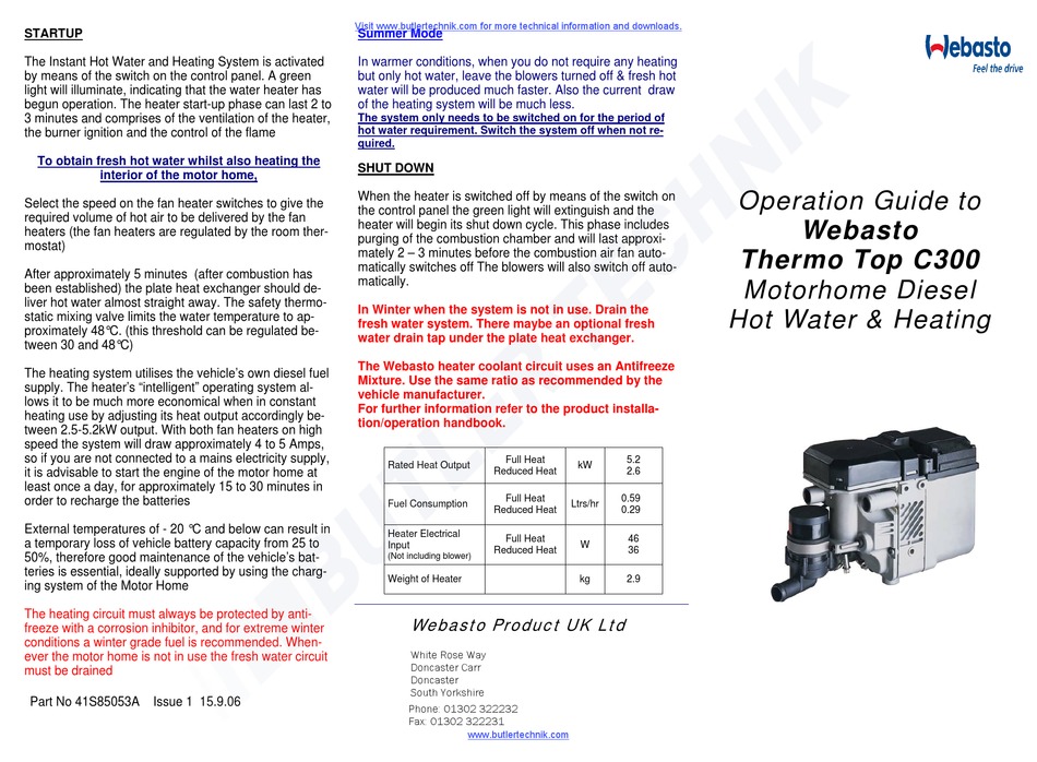 WEBASTO THERMO TOP C300 OPERATION MANUAL Pdf Download ManualsLib