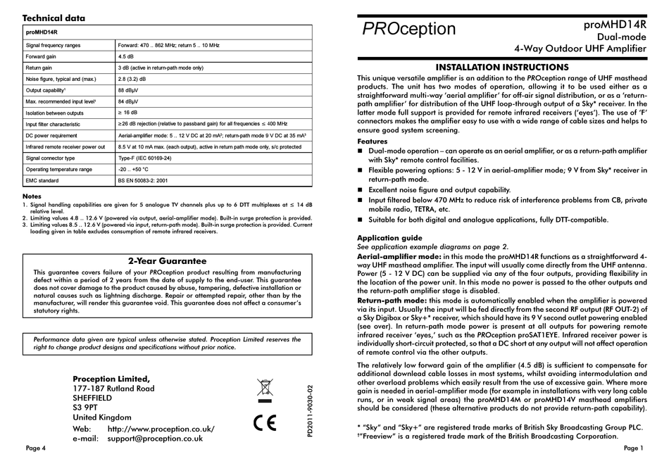 PROCEPTION PROMHD14R INSTALLATION INSTRUCTIONS AND OPERATORS MANUAL Pdf ...