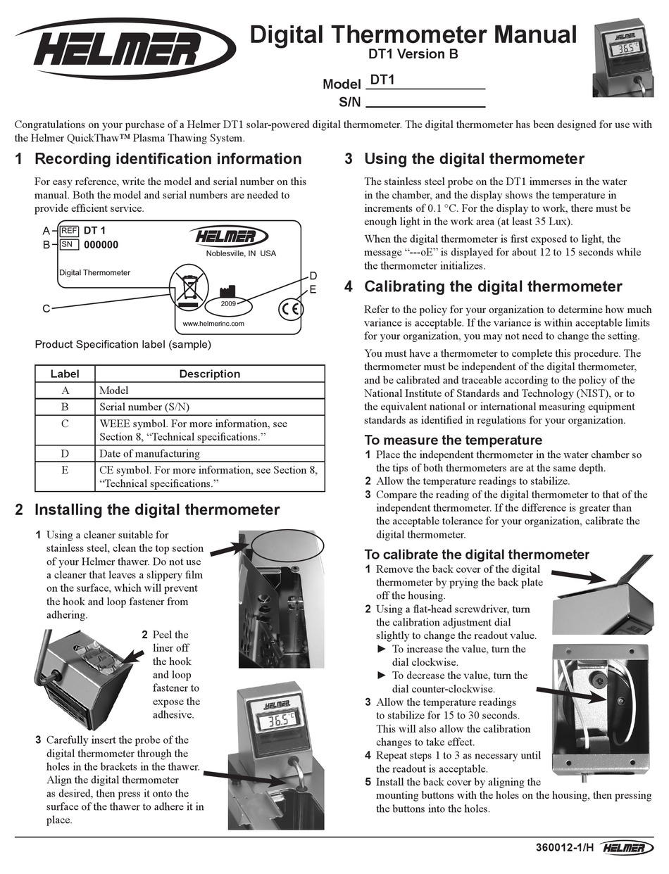 HELMER DT1 MANUAL Pdf Download ManualsLib