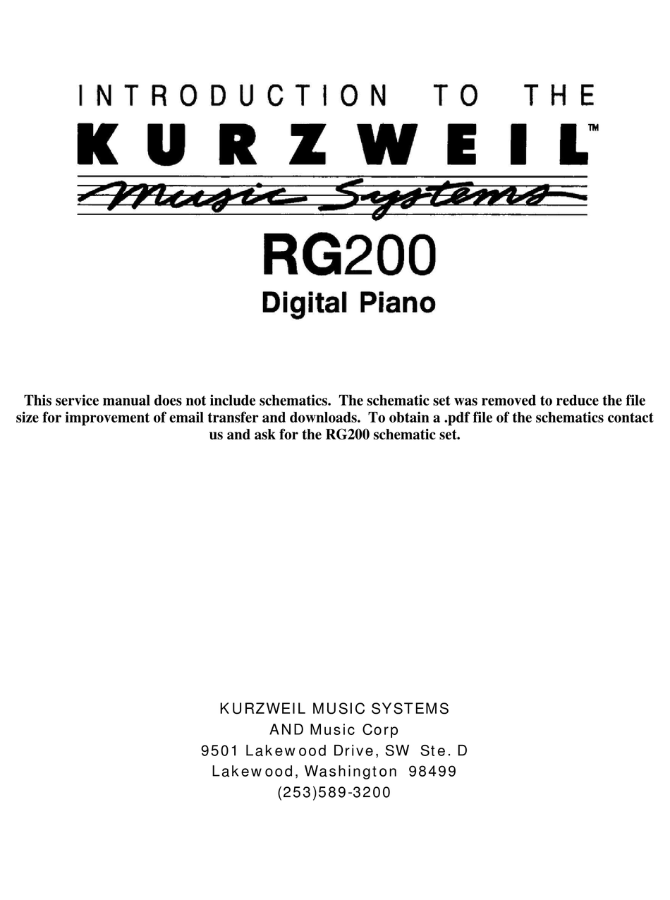 KURZWEIL RG200 OWNER'S MANUAL Pdf Download ManualsLib