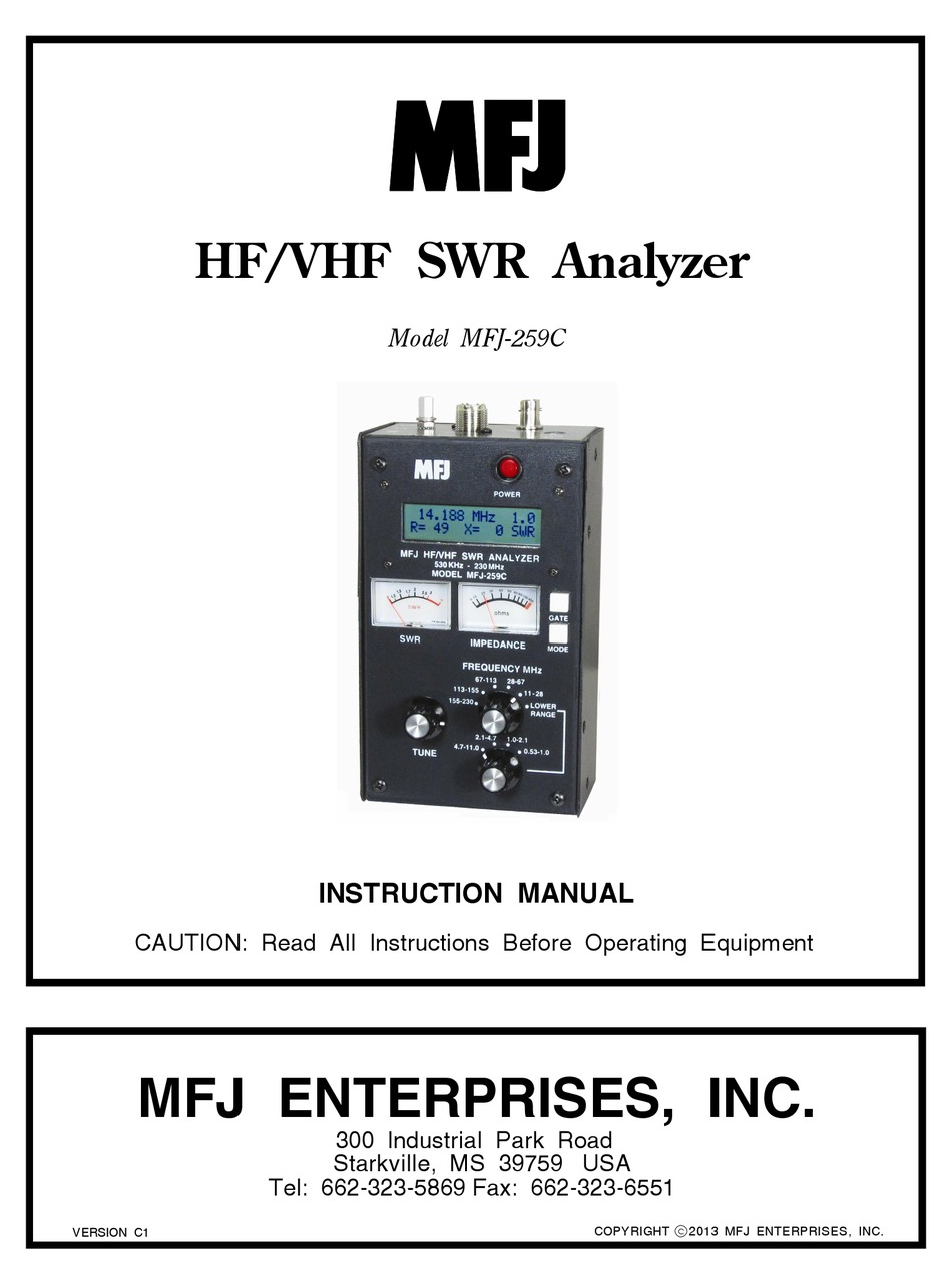 MFJ -259C INSTRUCTION MANUAL Pdf Download | ManualsLib