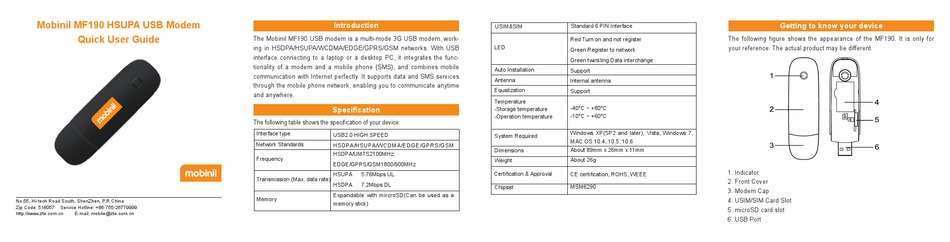 MOBINIL MF190 QUICK USER MANUAL Pdf Download | ManualsLib