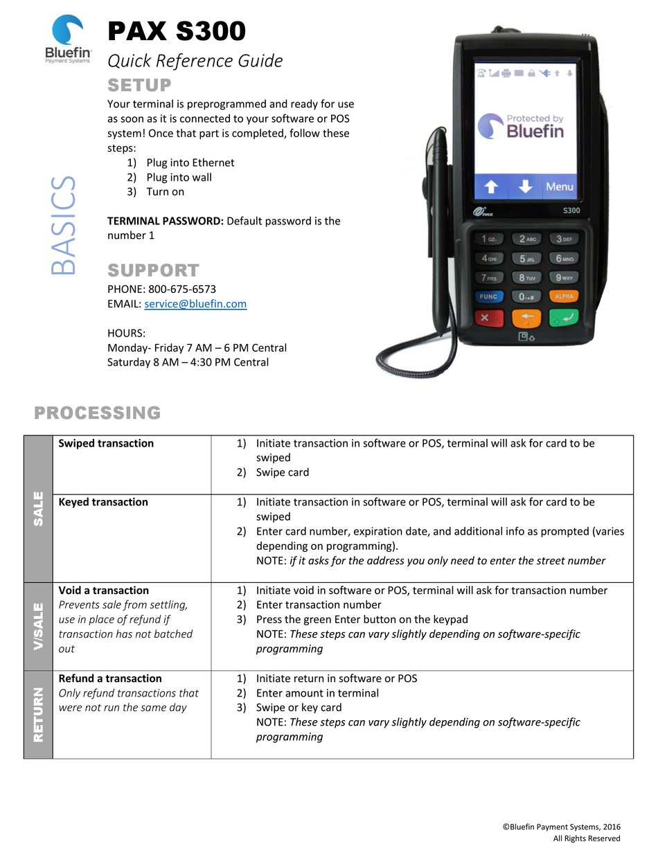 BLUEFIN PAX S300 QUICK REFERENCE MANUAL Pdf Download ManualsLib