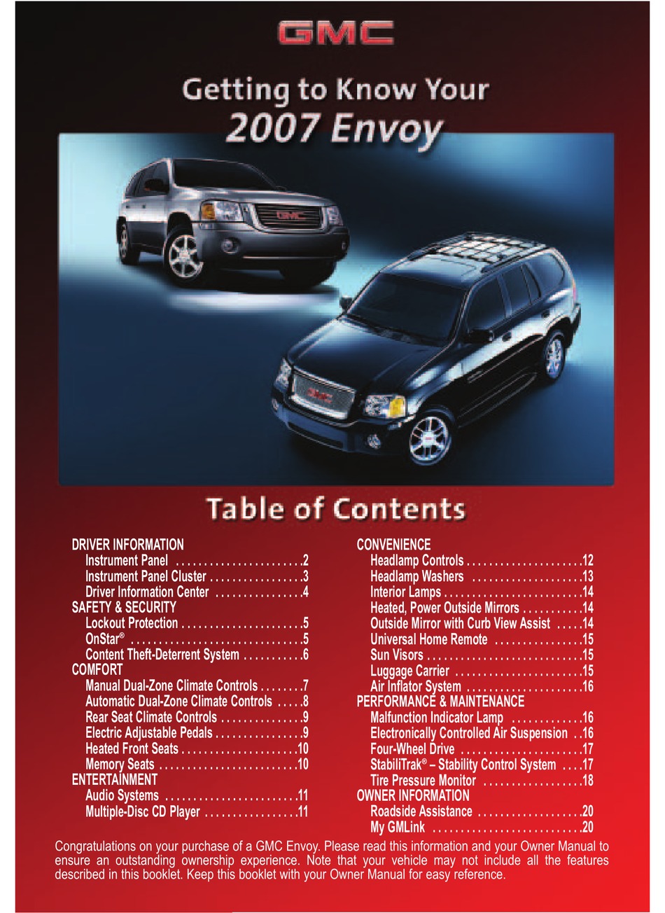 GMC ENVOY 2007 GETTING TO KNOW MANUAL Pdf Download | ManualsLib