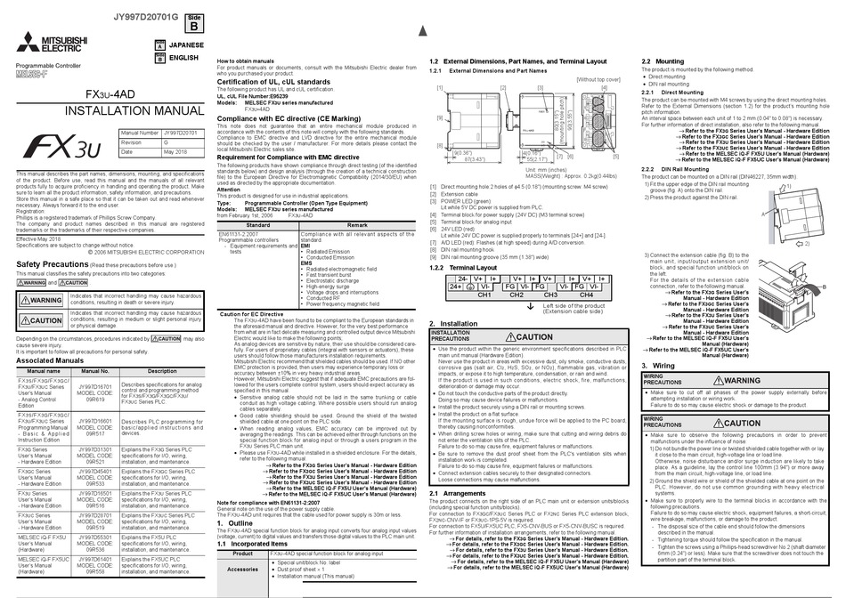 MITSUBISHI ELECTRIC FX3U-4AD INSTALLATION MANUAL Pdf Download | ManualsLib