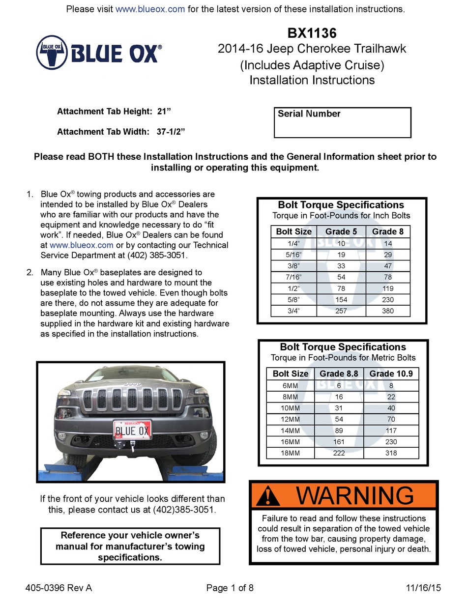 Blue Ox Bx1136 Installation Instructions Manual Pdf Download Manualslib