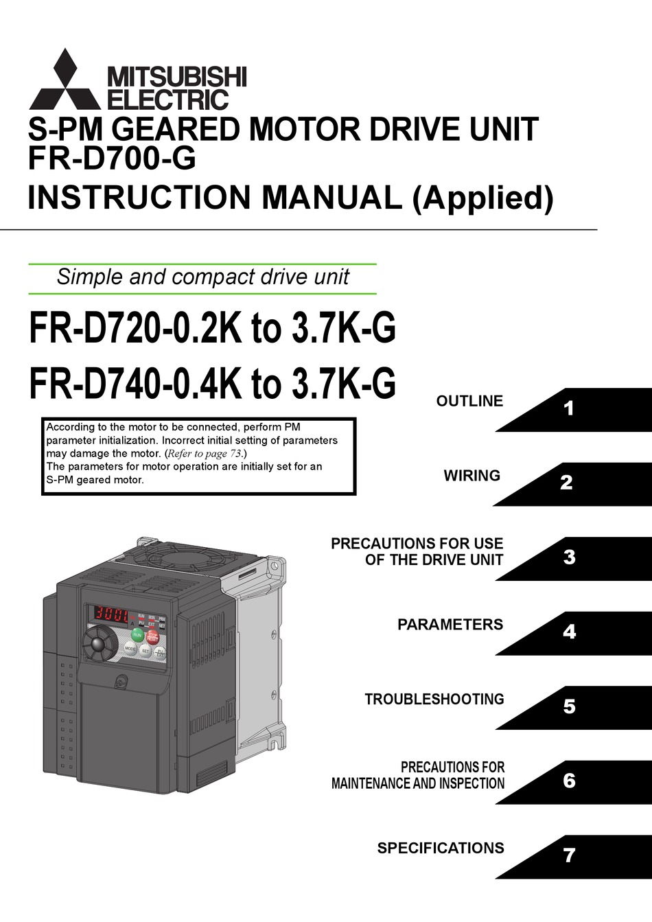 MITSUBISHI ELECTRIC FR-D720-0.2K-G INSTRUCTION MANUAL Pdf Download ...