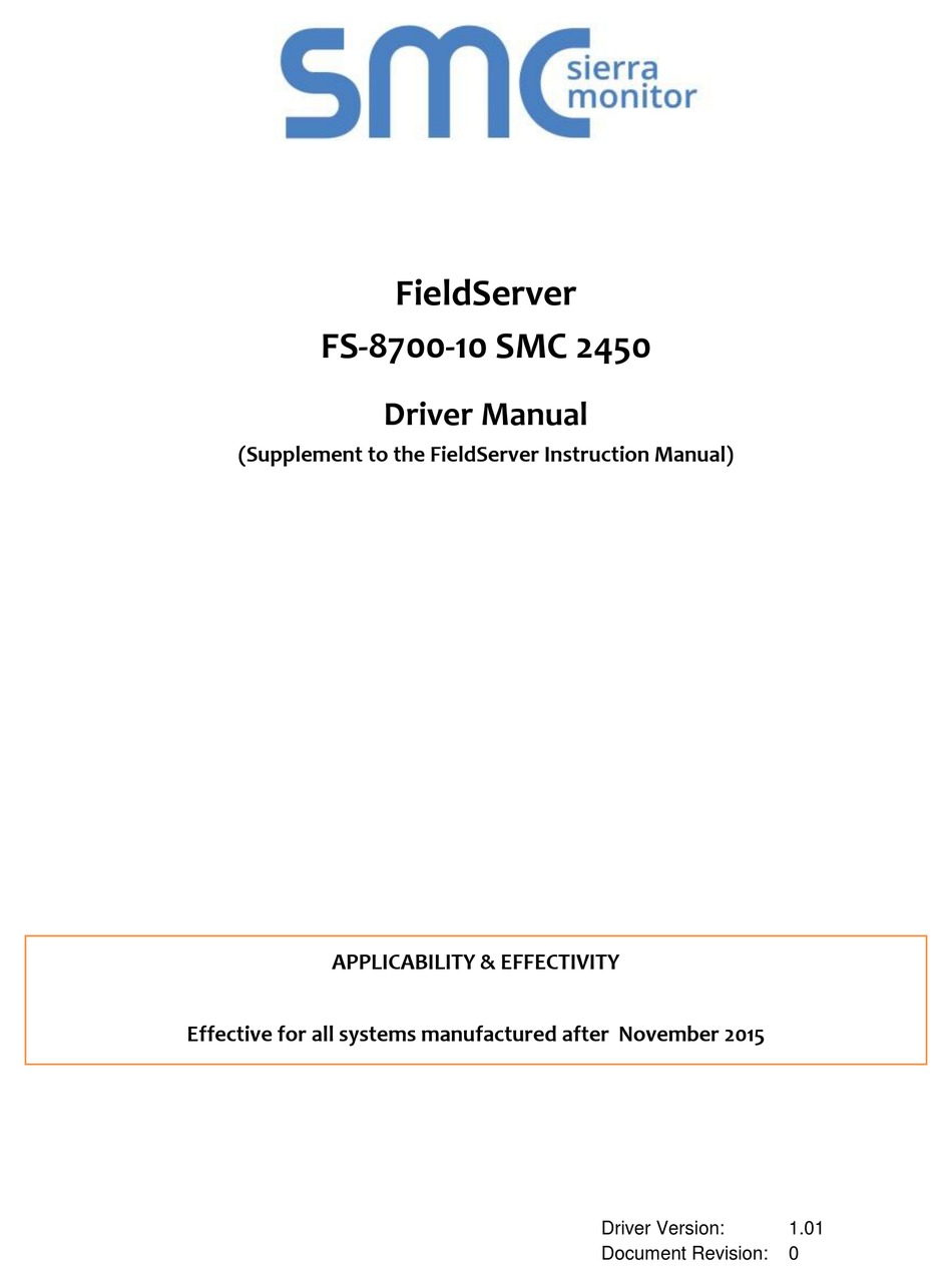 SMC NETWORKS FIELDSERVER FS870010 DRIVER MANUAL Pdf Download ManualsLib