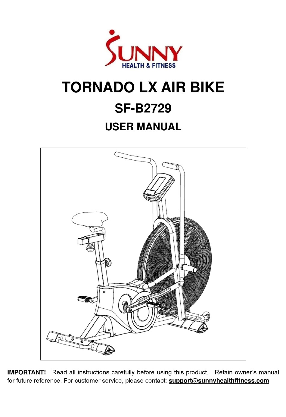 Sunny health & fitness tornado air bike hot sale