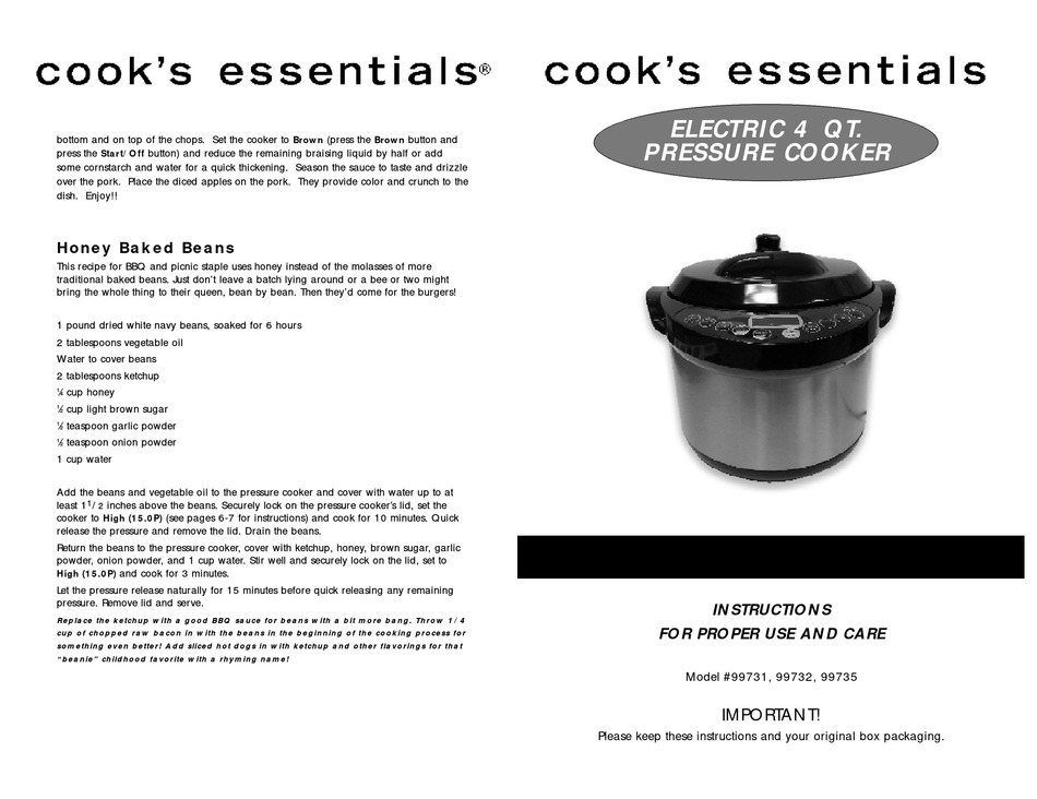 COOK'S ESSENTIALS EPC460 INSTRUCTION MANUAL Pdf Download