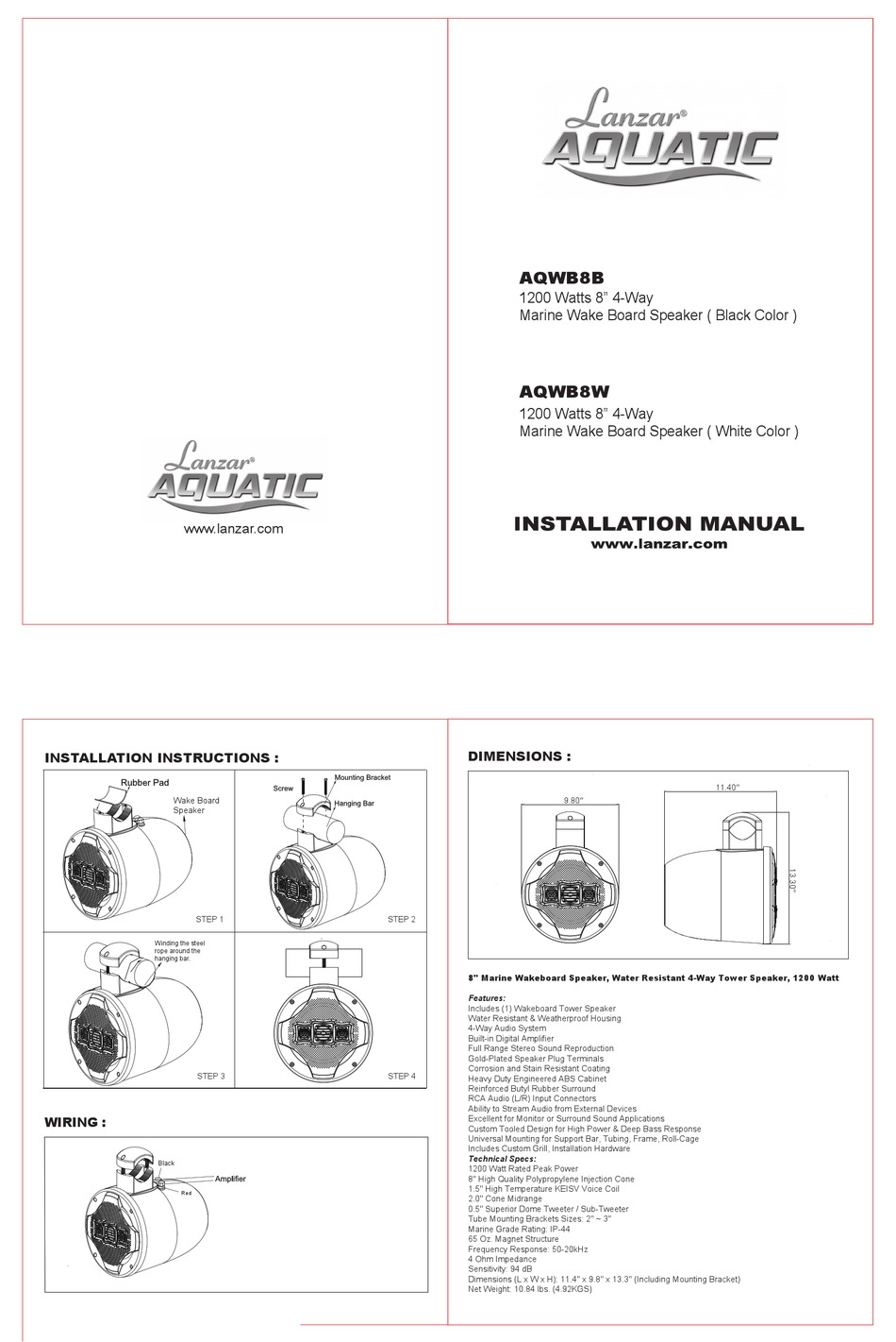 LANZAR AQUATIC AQWB8B INSTALLATION MANUAL Pdf Download | ManualsLib