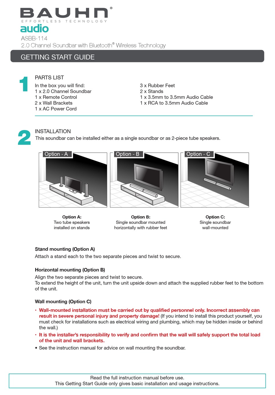 BAUHN ASBB-114 GETTING STARTED MANUAL Pdf Download | ManualsLib