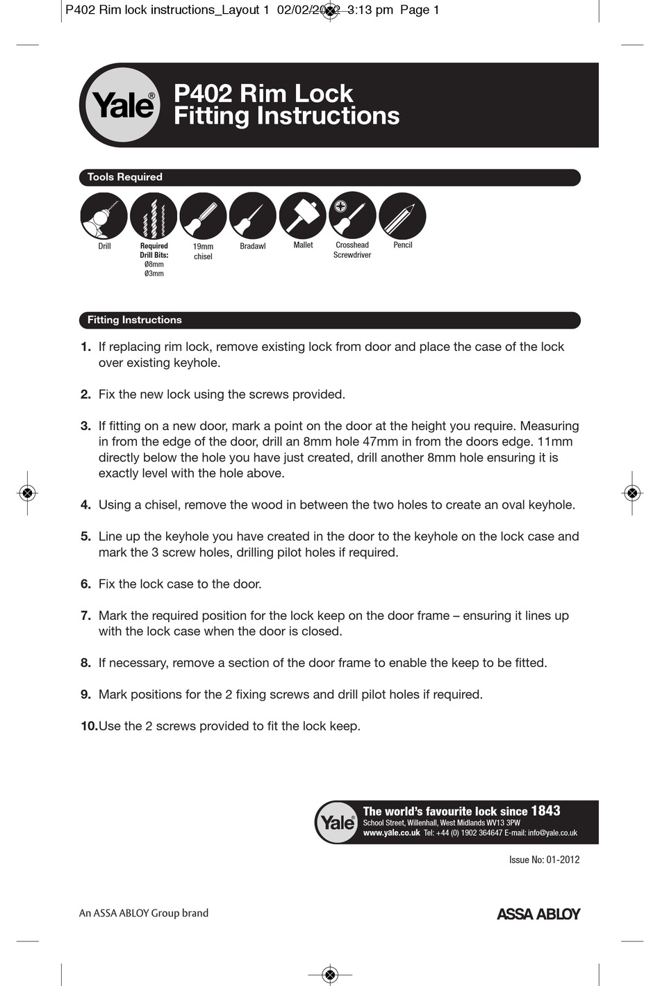 YALE P402 FITTING INSTRUCTIONS Pdf Download ManualsLib