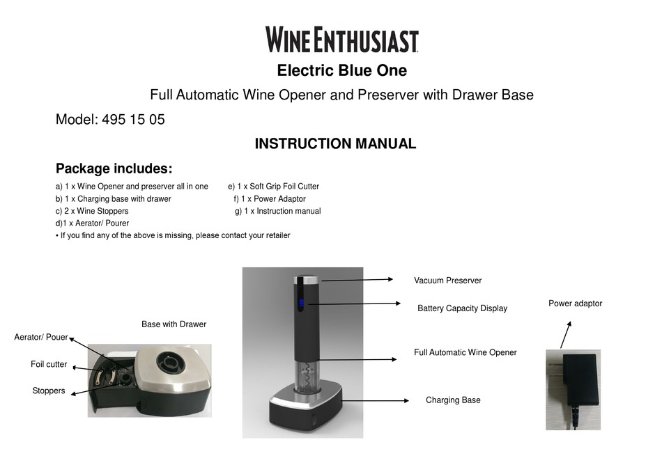 wine-enthusiast-495-15-05-instruction-manual-pdf-download-manualslib