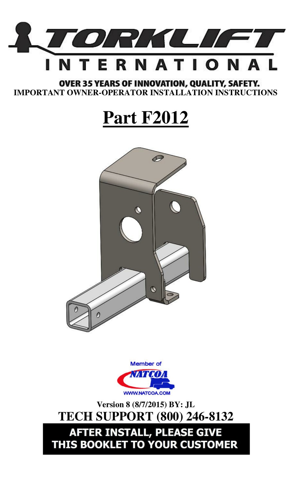 TORKLIFT F2012 INSTALLATION INSTRUCTIONS MANUAL Pdf Download ManualsLib