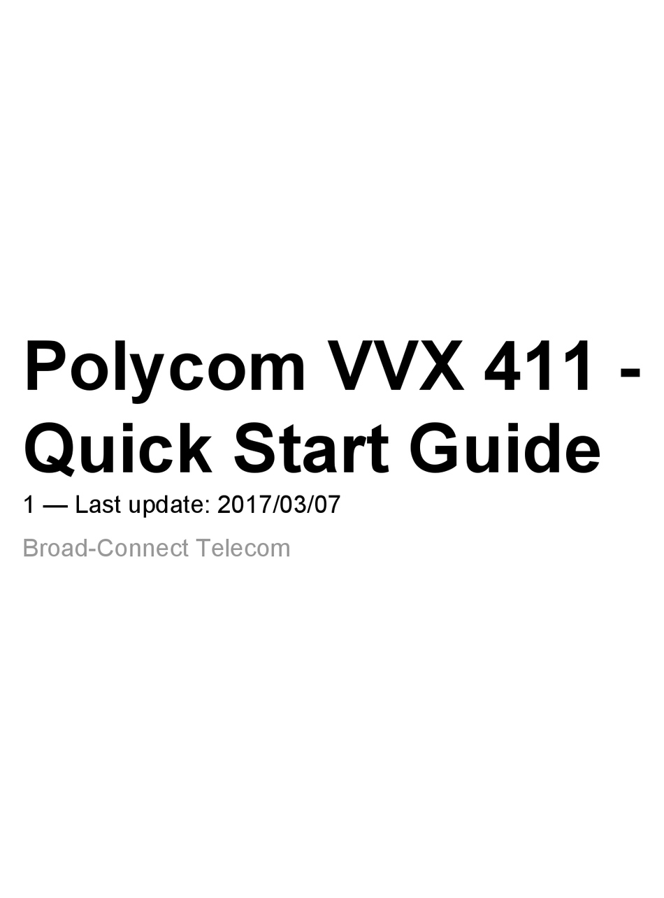 POLYCOM VVX 411 QUICK START MANUAL Pdf Download | ManualsLib