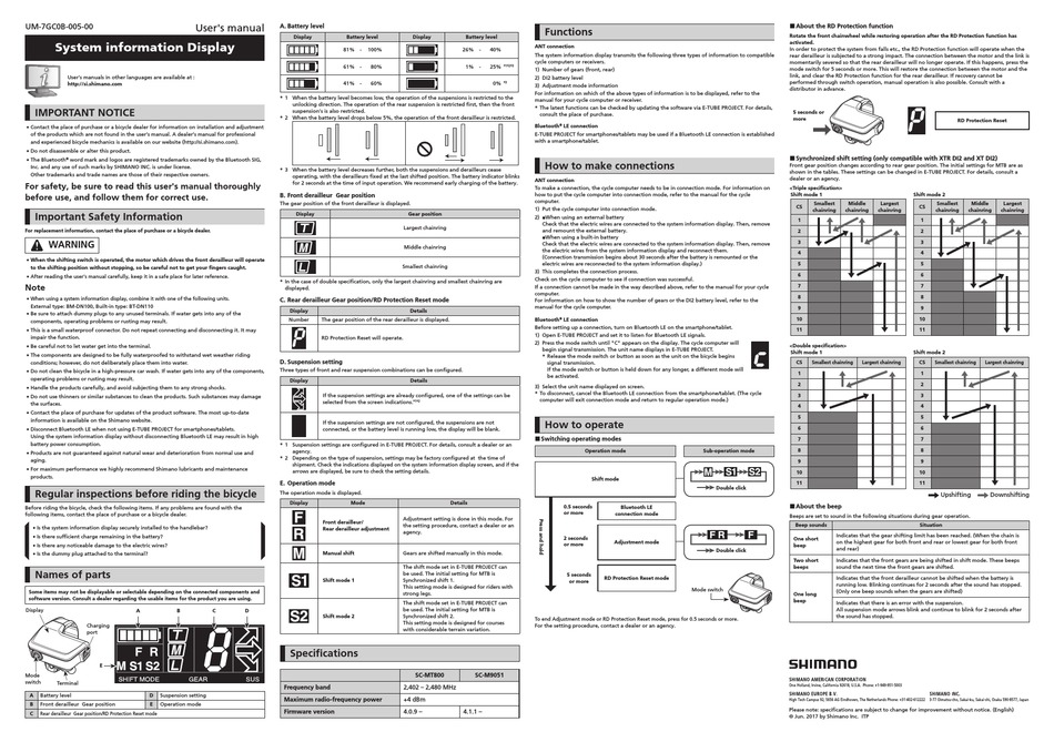 SHIMANO SC-MT800 USER MANUAL Pdf Download | ManualsLib