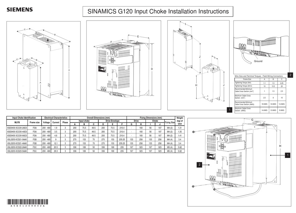 SIEMENS SINAMICS G120 INSTALLATION INSTRUCTIONS AND OWNER'S MANUAL Pdf ...