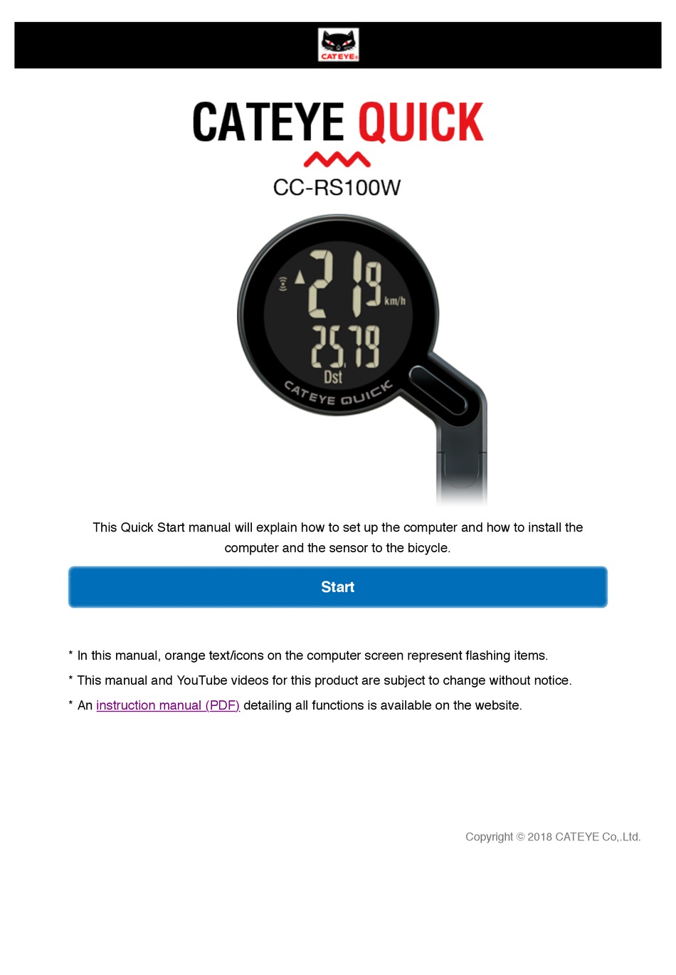 Cateye Cc Rs100w Quick Start Up Manual Pdf Download Manualslib