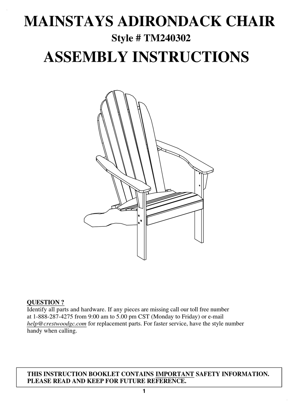 MAINSTAYS TM240302 ASSEMBLY INSTRUCTIONS Pdf Download ManualsLib