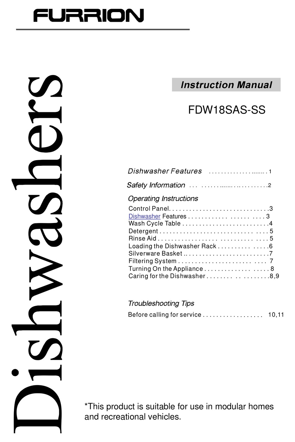 FURRION FDW18SASSS INSTRUCTION MANUAL Pdf Download ManualsLib