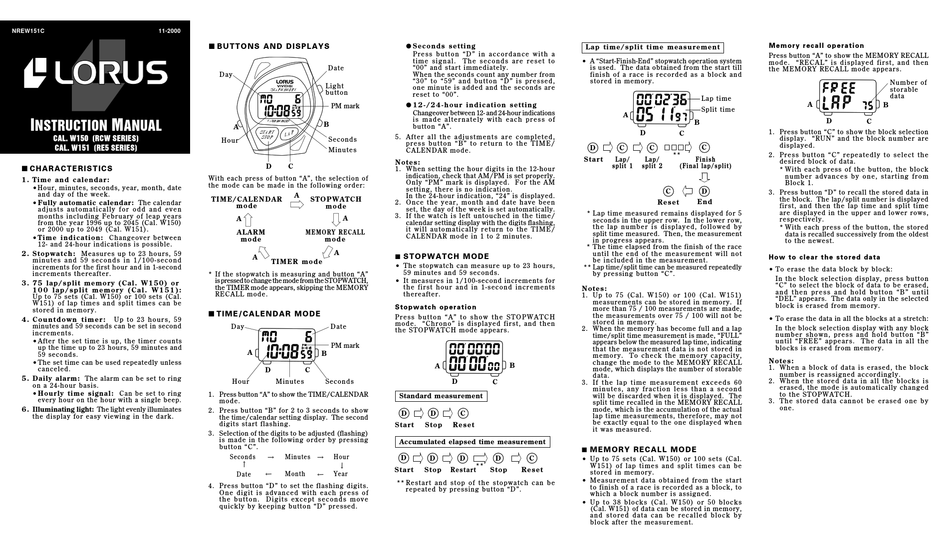 lorus 50m watch instructions