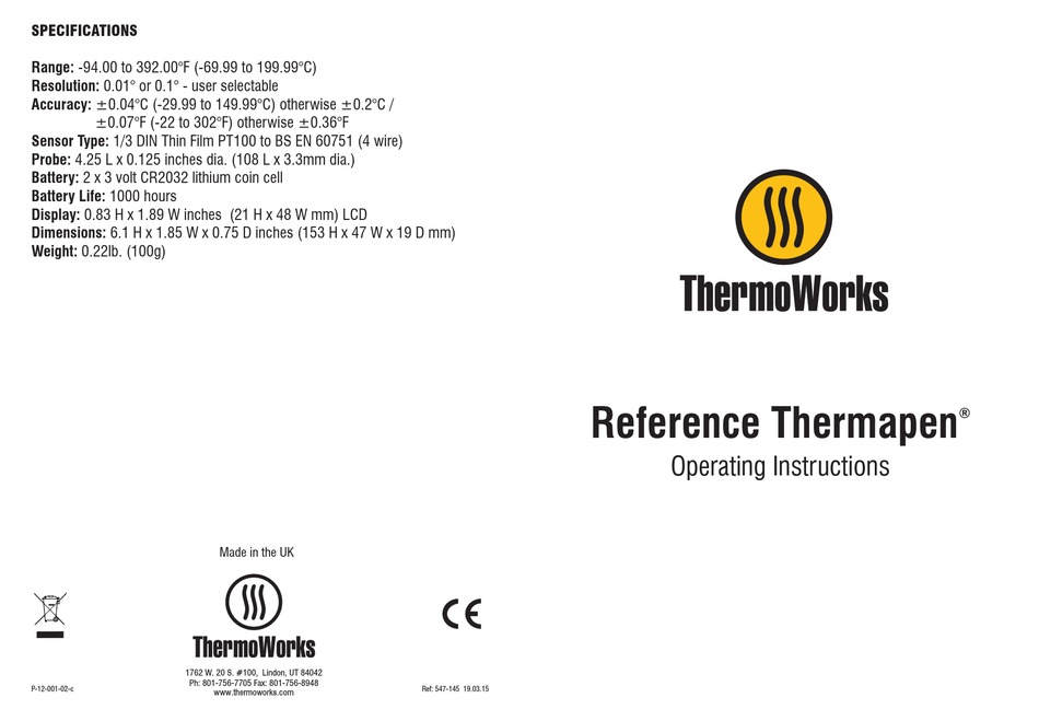 THERMOWORKS REFERENCE THERMAPEN OPERATING INSTRUCTIONS Pdf Download