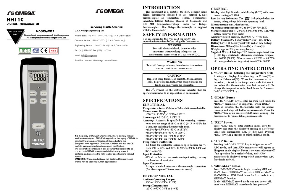 OMEGA HH11C INSTRUCTION SHEET Pdf Download ManualsLib
