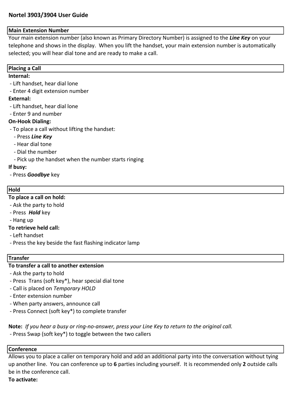 NORTEL 3903 USER MANUAL Pdf Download | ManualsLib