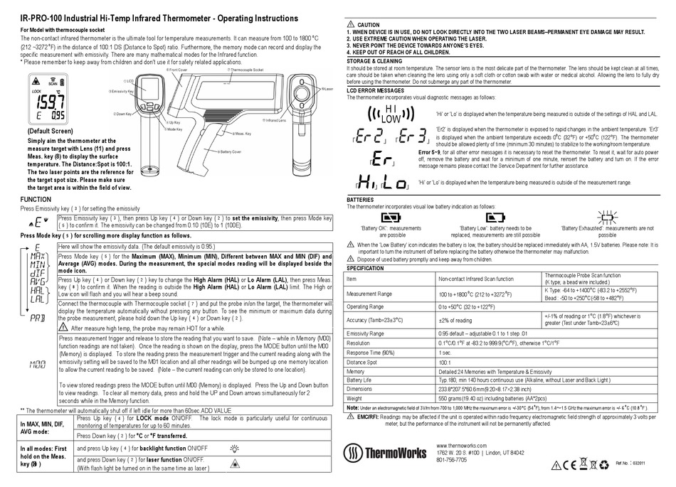 THERMOWORKS IPPRO100 OPERATING INSTRUCTIONS Pdf Download ManualsLib