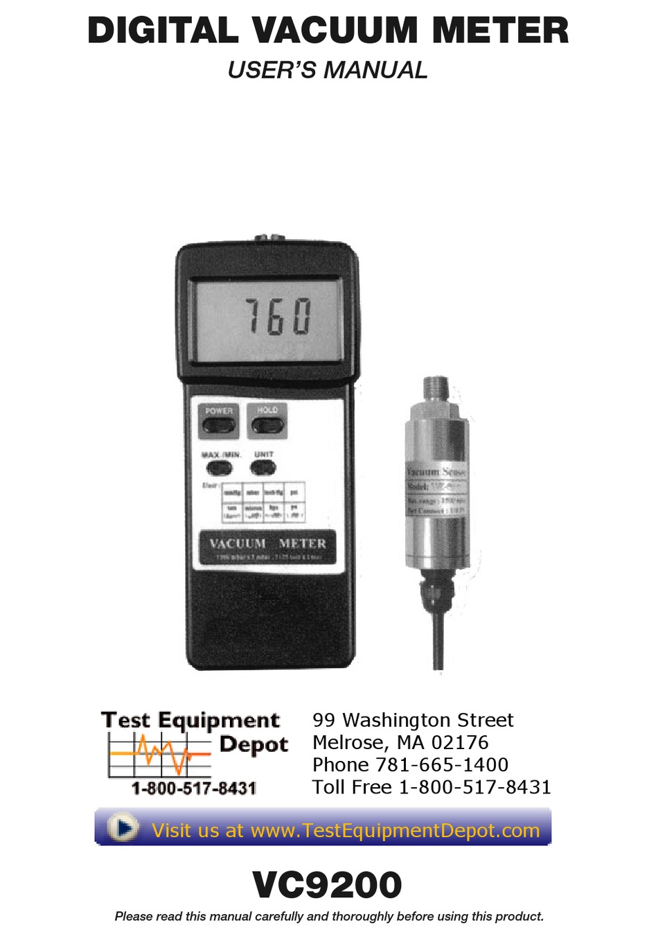 TEST EQUIPMENT DEPOT VC9200 USER MANUAL Pdf Download ManualsLib