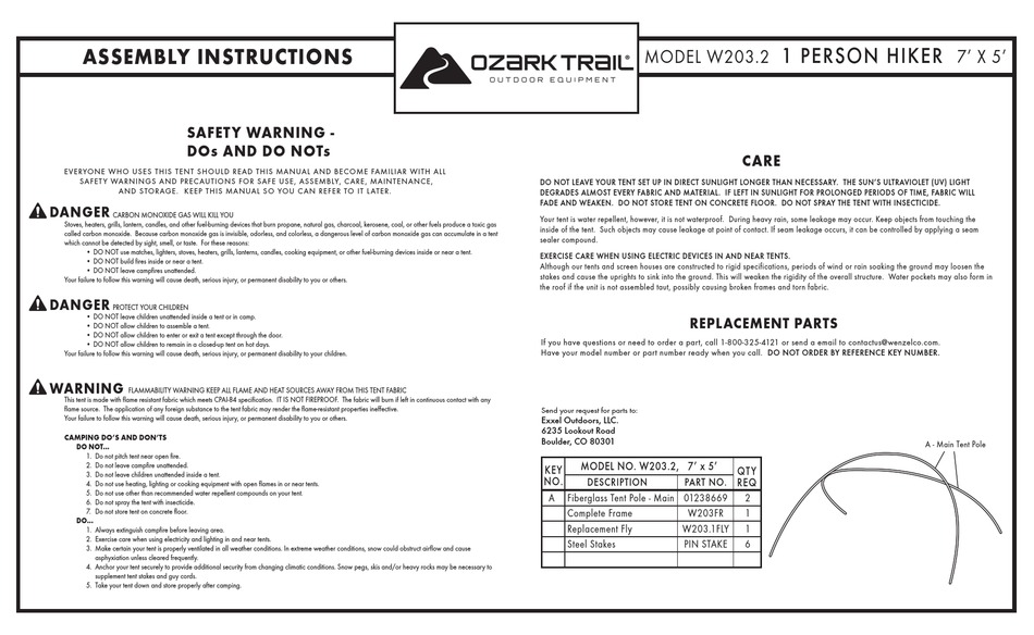 OZARK TRAIL W203.2 ASSEMBLY 