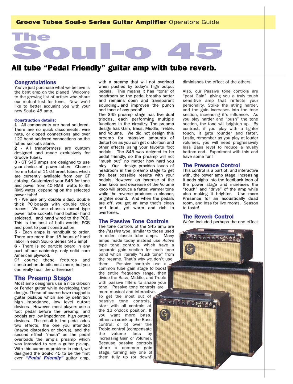 GROOVE TUBES SOULO 45 OPERATOR'S MANUAL Pdf Download ManualsLib
