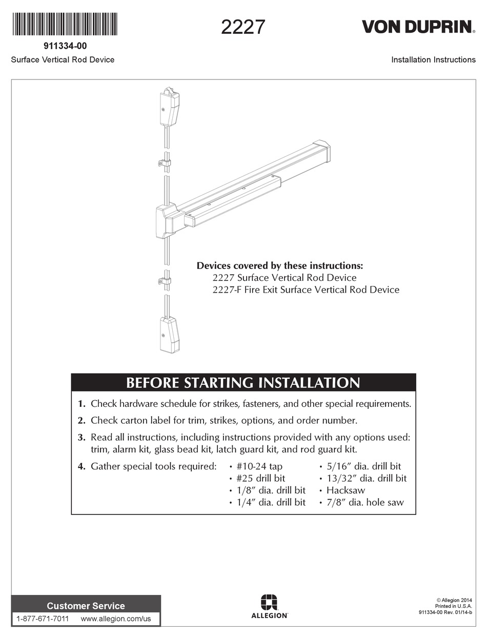 VON DUPRIN 2227 INSTALLATION INSTRUCTIONS MANUAL Pdf Download | ManualsLib