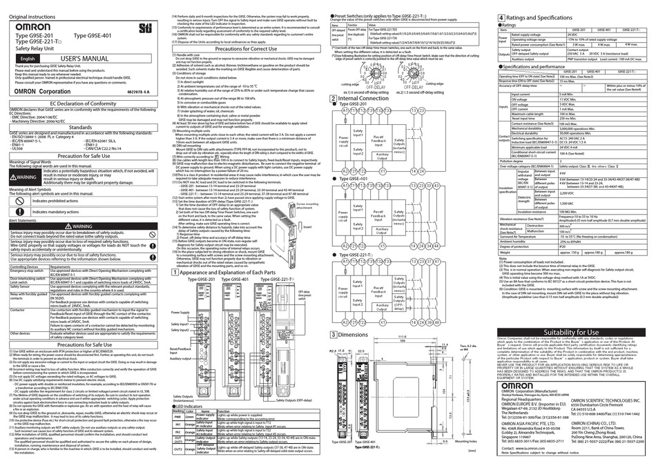 Omron G9se 221 T User Manual Pdf Download Manualslib