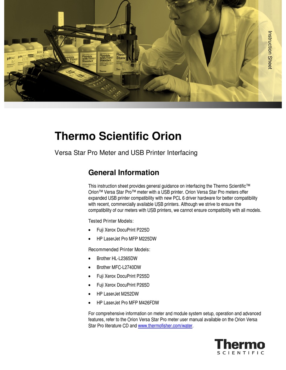 THERMO SCIENTIFIC ORION VERSA STAR PRO SERIES INSTRUCTION SHEET Pdf